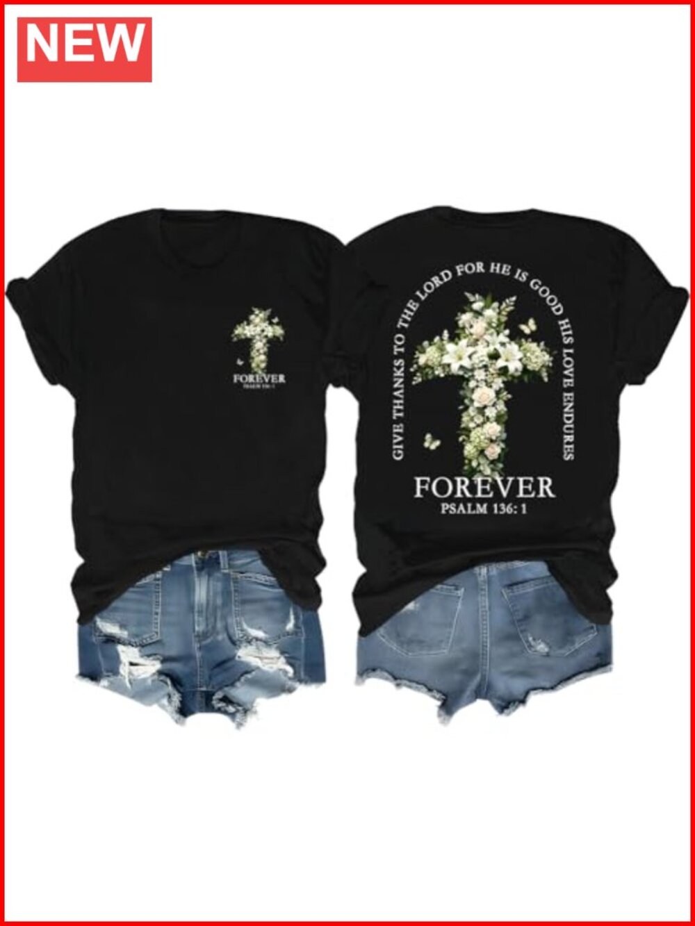 Christian Faith Shirt Women Floral Cross Bible Verse Graphic Tee